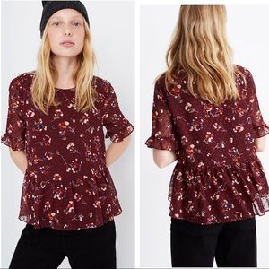 Madewell ruffle peplum swing top clipdot floral
